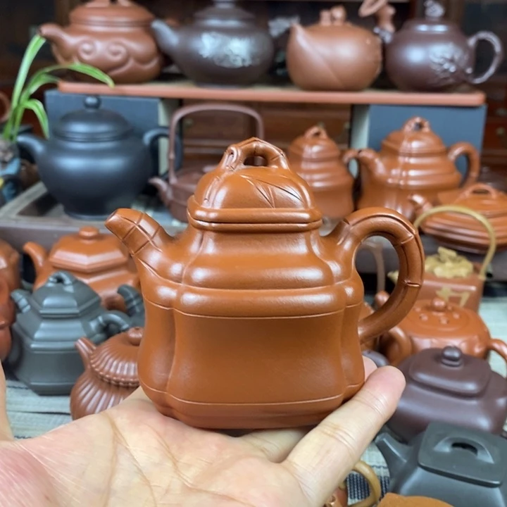 紫砂茶壶四方竹鼎150-200-260-350cc原矿赵庄朱泥特价