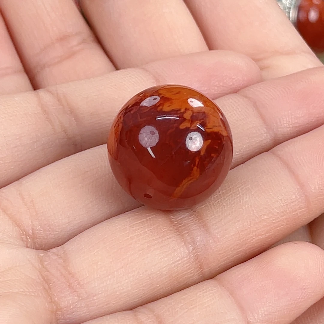 南红玛瑙未镶嵌瓦西高货牛血红火焰单珠20mm