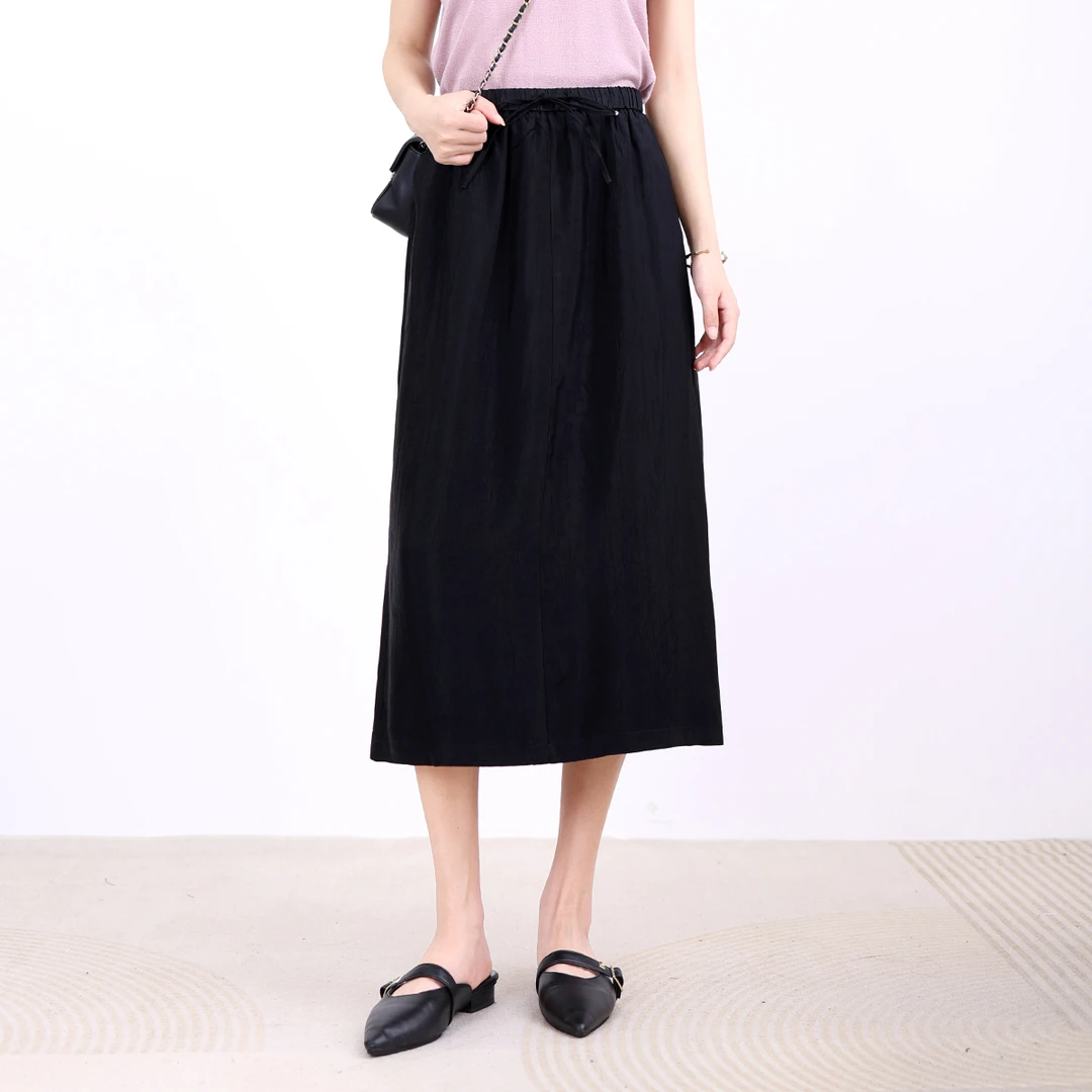 醋酸半身裙女夏季2025新款显瘦缎面直筒裙垂感印花a字包臀裙15118