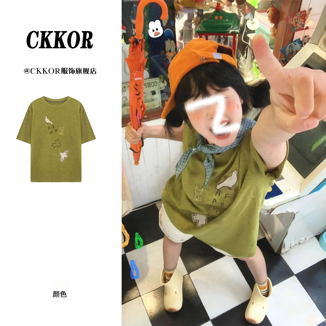 CKKOR夏季新款卡通印花短袖t恤女圆领宽松显瘦休闲小众设计感上衣