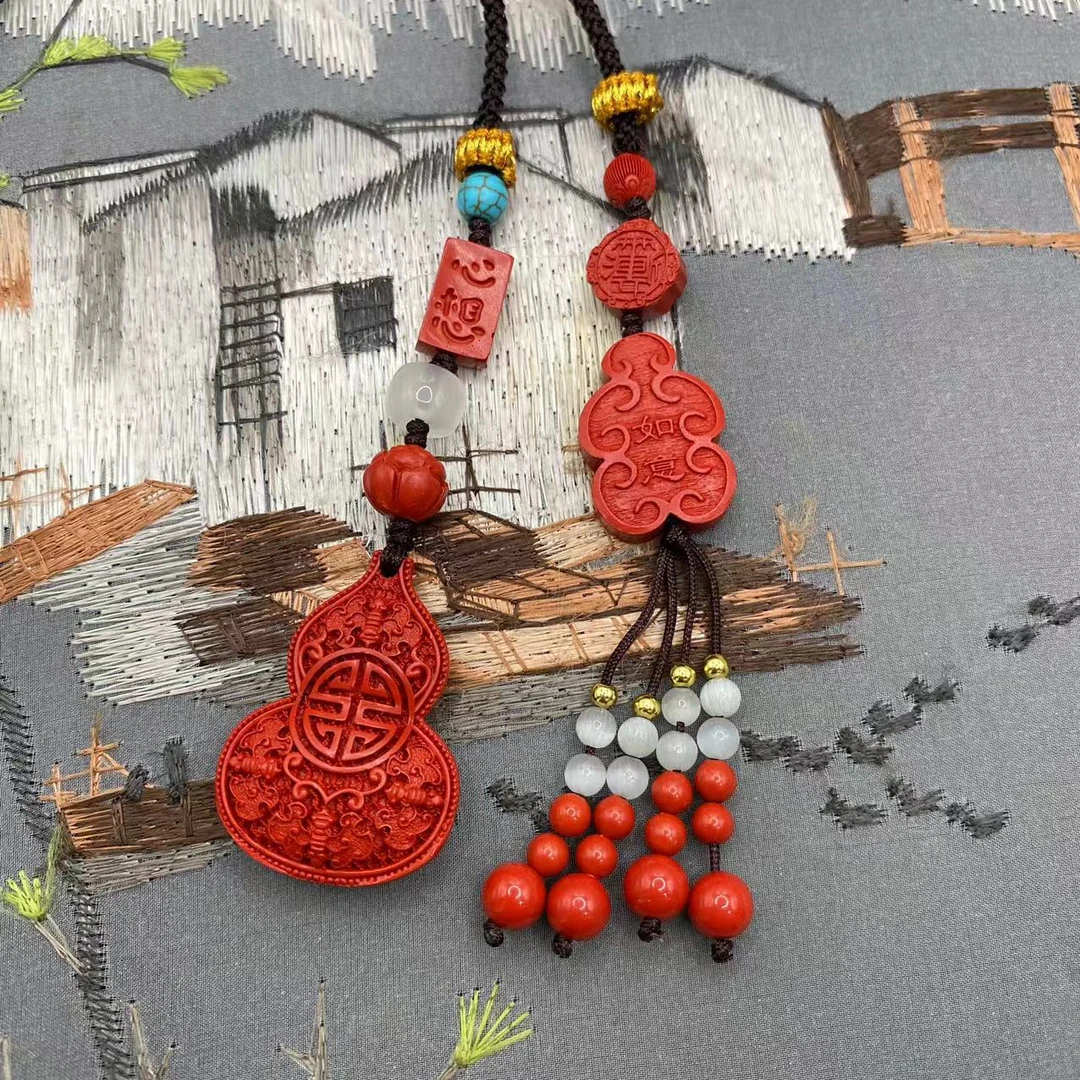 含辰砂工艺品高含量朱砂红砂设计款福禄双全爆款葫芦车挂