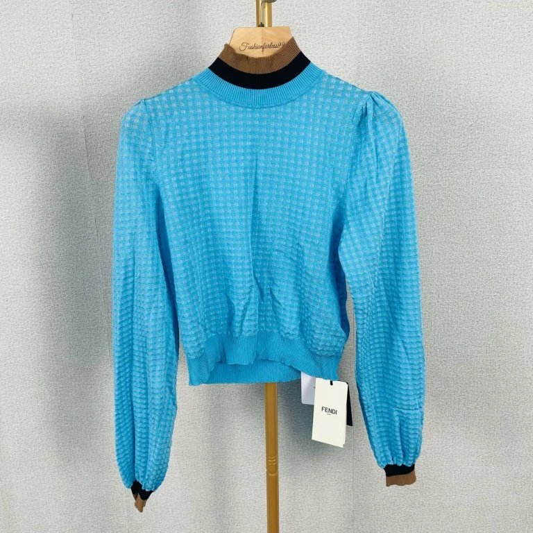 99新 FENDI/芬迪 灯笼袖暗纹格针织衫 38 13520767