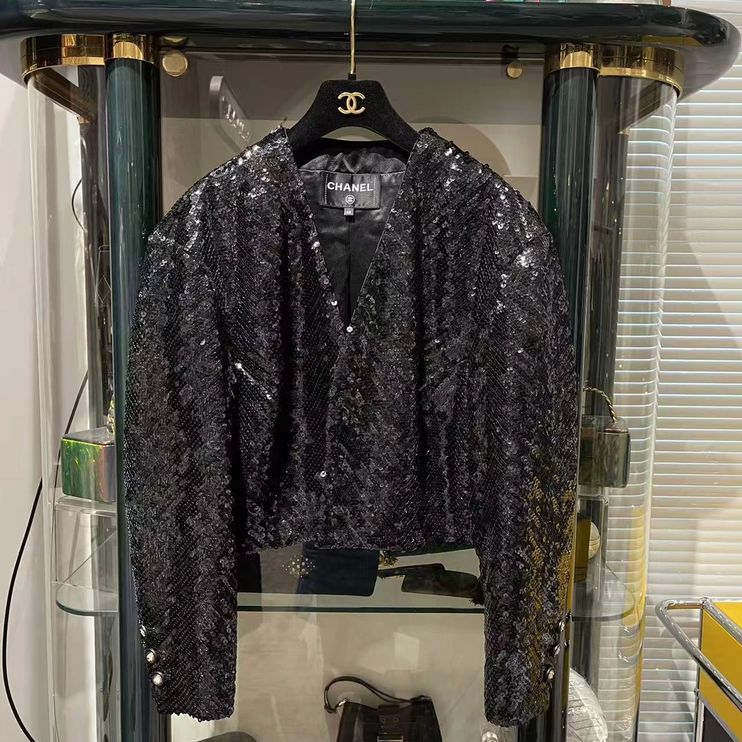 99新 Chanel/香奈儿 22S 春夏 黑色亮片外套38码 99新