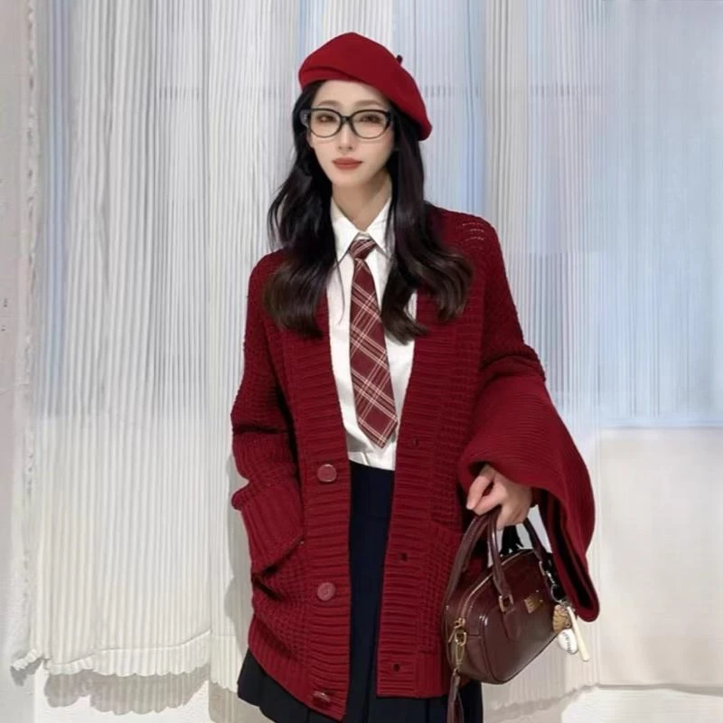【商场同款】秋冬新款宽松百搭V领保暖针织开衫女外套5499286