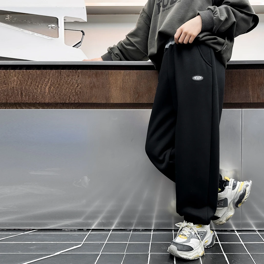 撞色腰搭配针织加绒百搭加厚冬季中小童卫裤