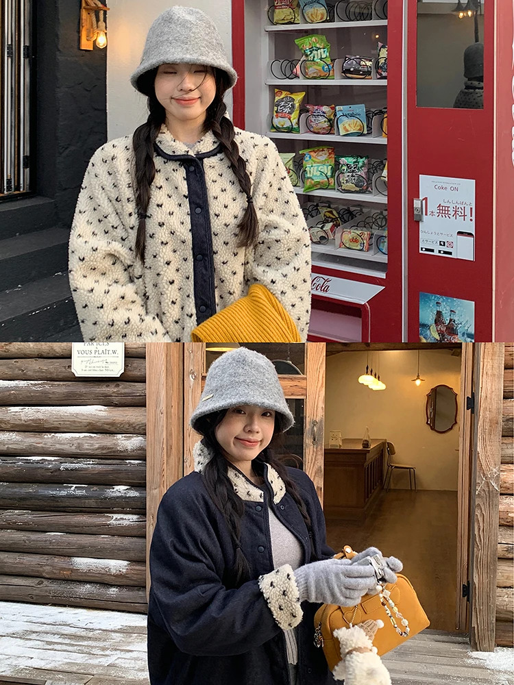 乌77双面穿爱心糕糕毛棉服女冬减龄百搭宽松加厚保暖小个子厚外套