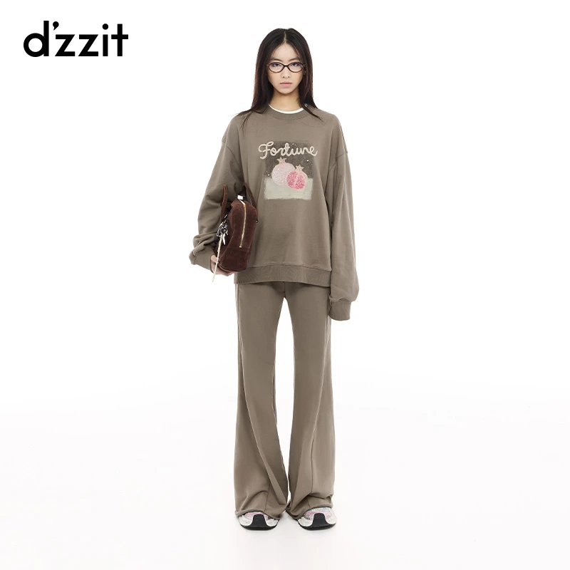 明星同款dzzit地素卫衣25新款休闲石榴印花长袖上衣女3J1J106
