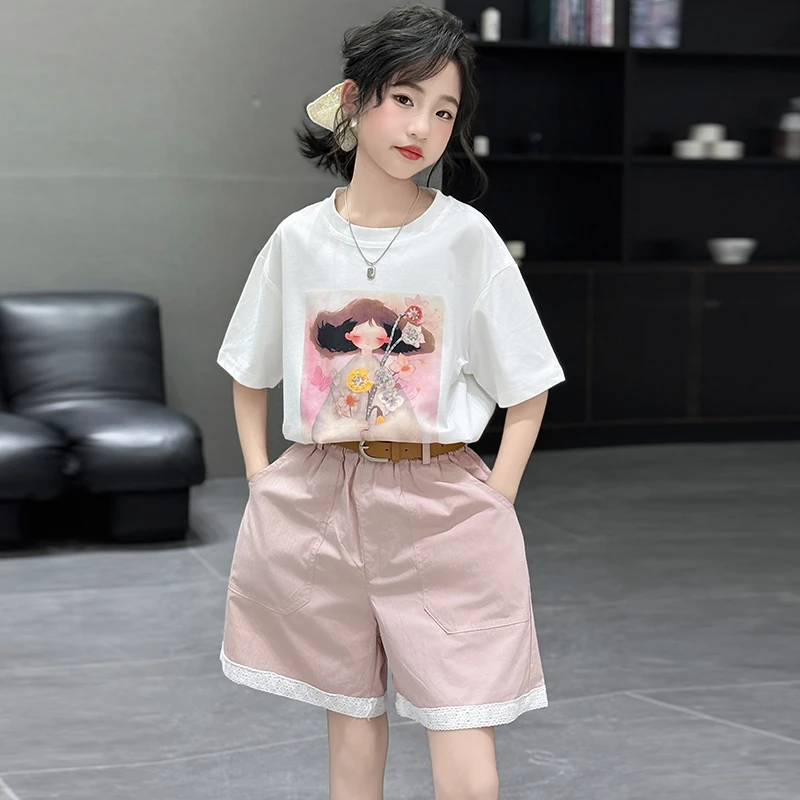 女童套装夏装2025新款洋气儿童装时髦短袖短裤女孩大童夏季两件套