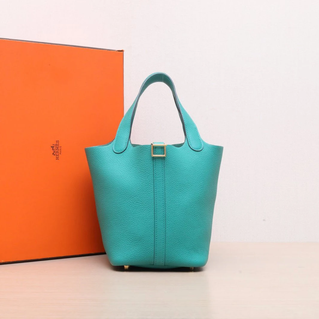 99新 Hermes/爱马仕 【娇】菜篮子手提包 18 TM皮 U刻 金扣156256