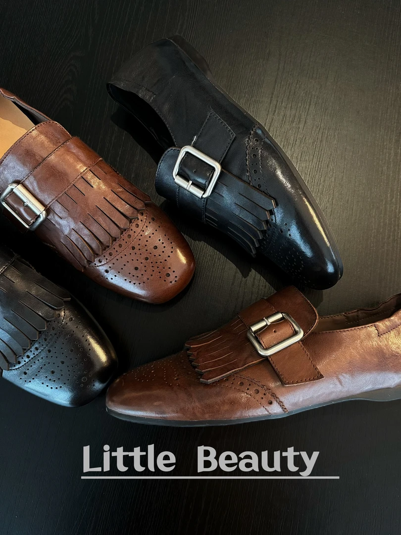 【小美家】头层牛皮巴洛克流苏复古秋冬乐福鞋