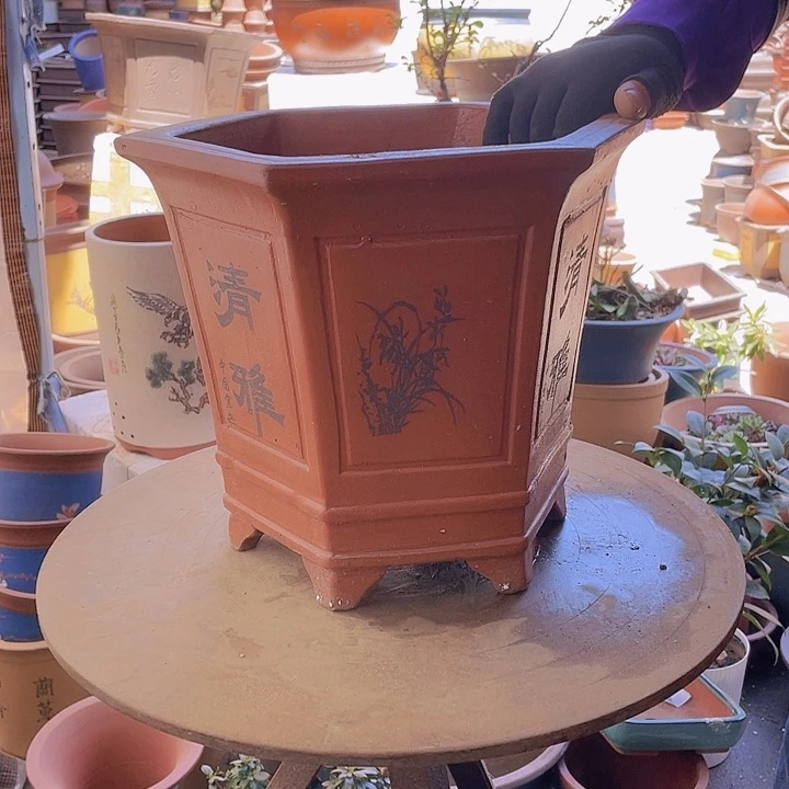 宜兴紫砂双线高红六方32