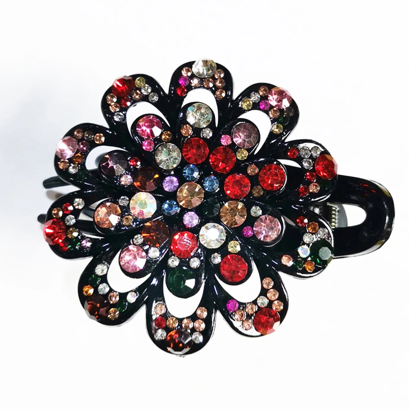 盘发神器头饰燕尾三齿夹气质盘发发夹水钻发卡双花鸭嘴夹成人发饰