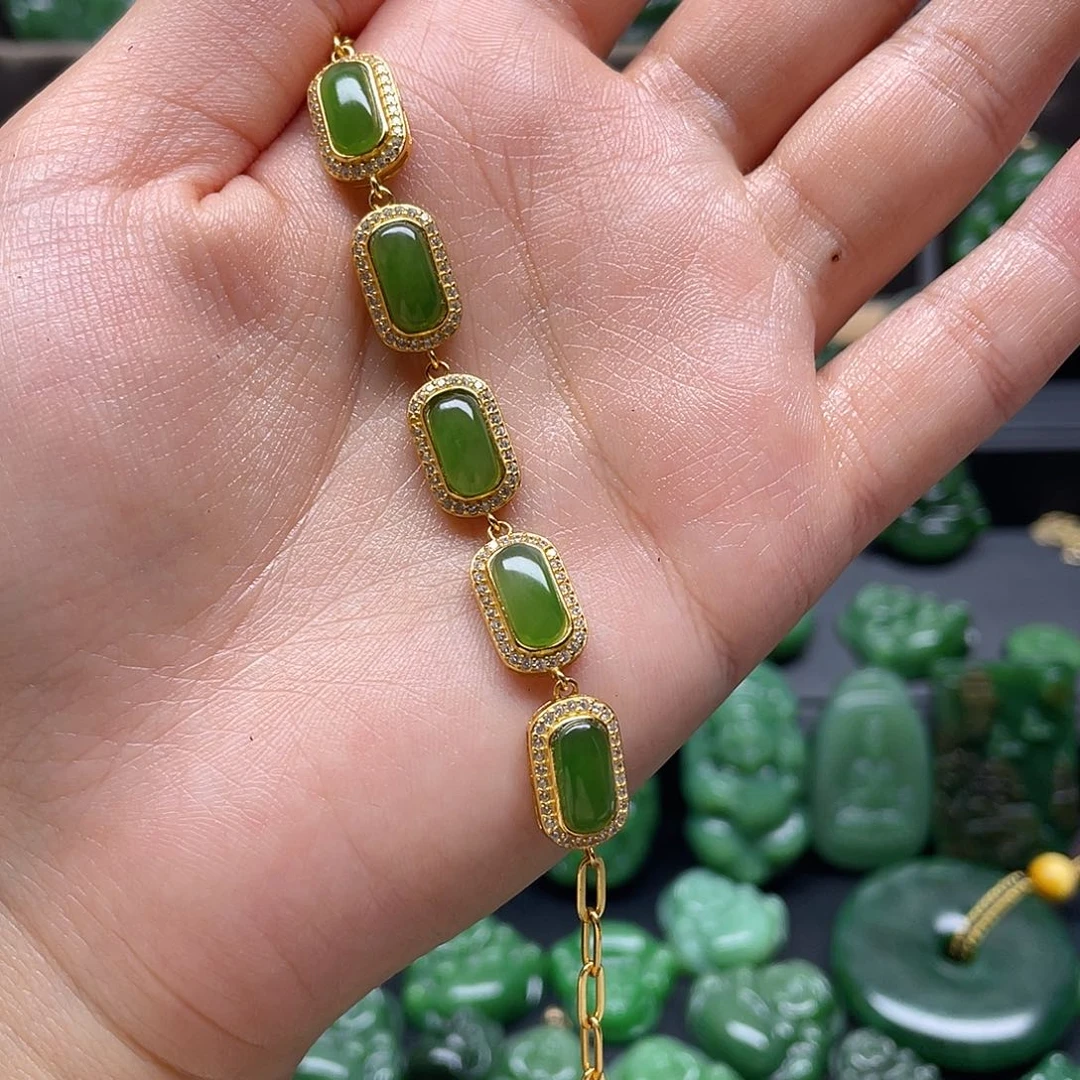 和田玉手链银S925镶嵌