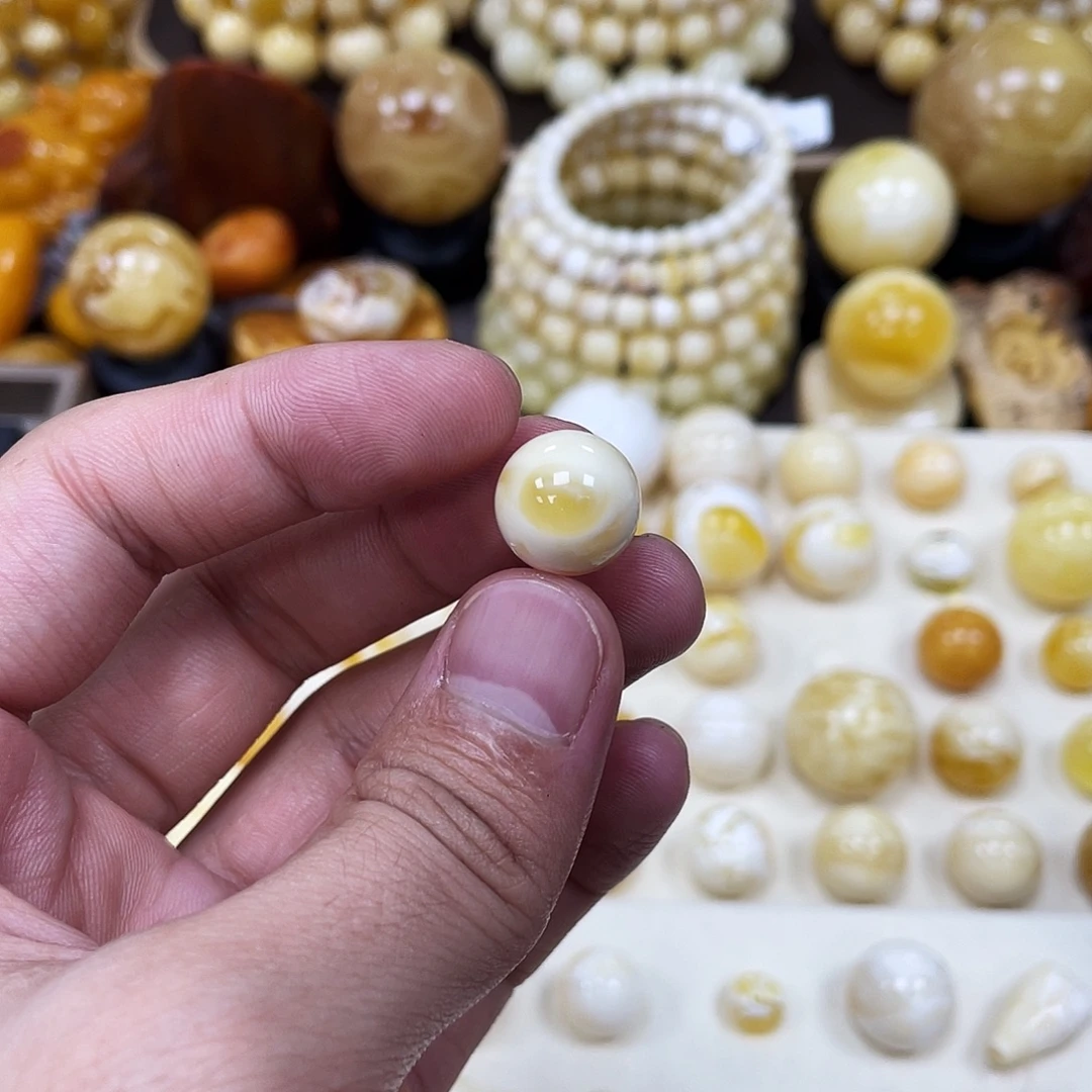 蜜蜡未镶嵌珠宝奇石13.5mm【溶洞妖花金瓷白】打孔不予退货