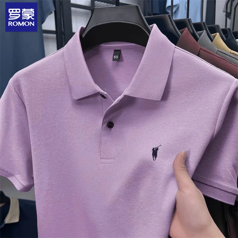 罗蒙男士100%纯棉刺绣宽松Polo衫夏季宽松罗蒙夏季短袖Polo