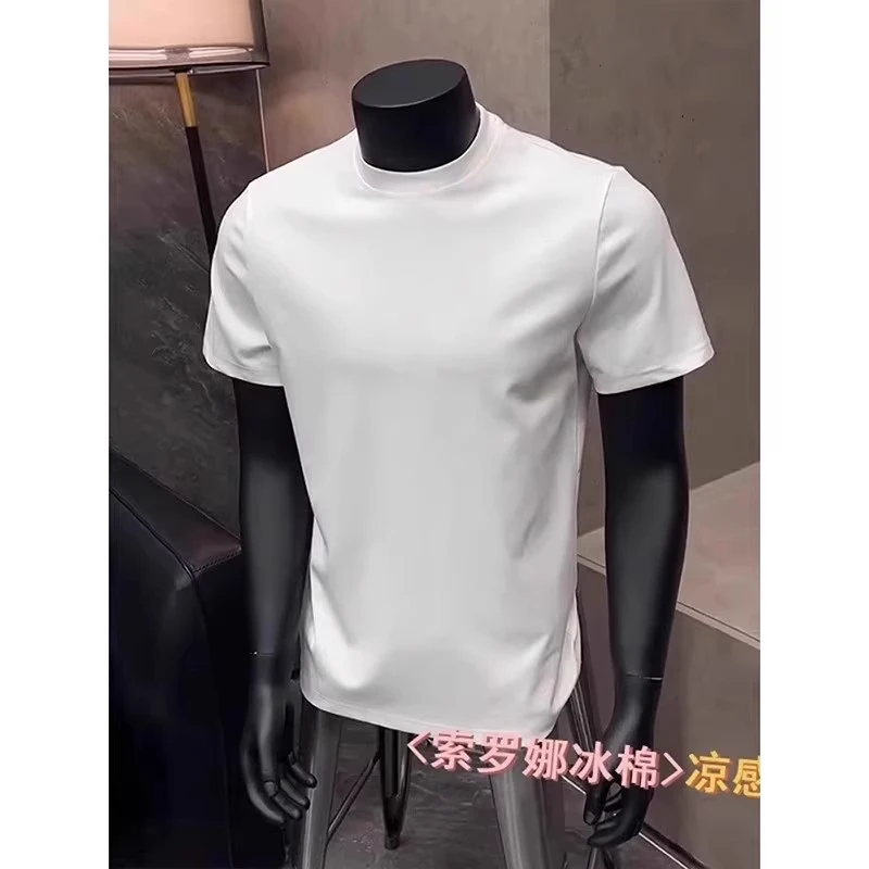白色男式t恤夏季重磅弹力索罗娜冰感短袖修身健身收口袖运动半袖