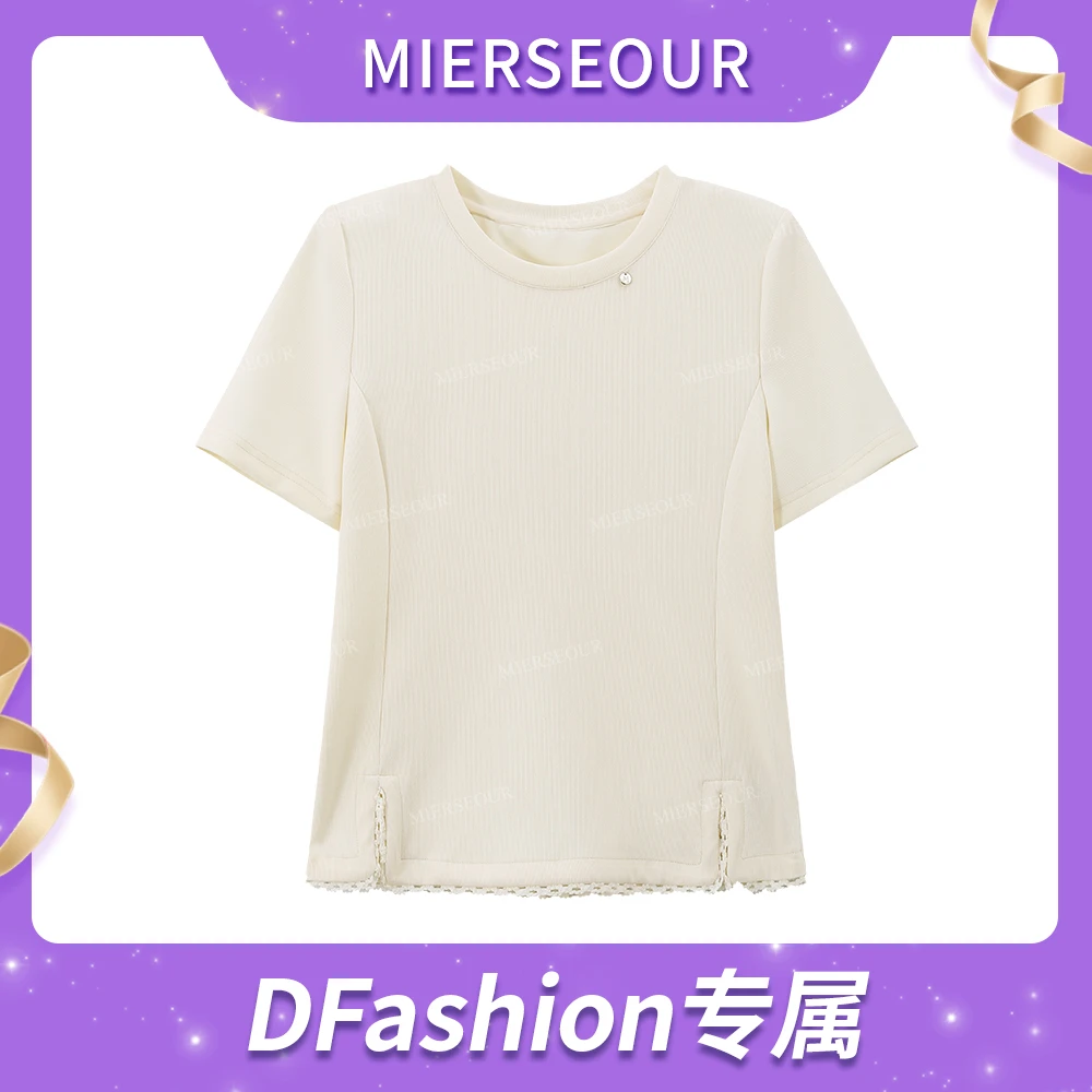 【月光手书】简约优雅小花边百搭短袖1892