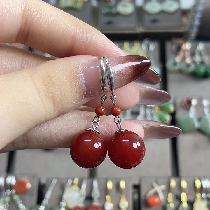 玛瑙/玉髓银S925镶嵌耳饰12左右