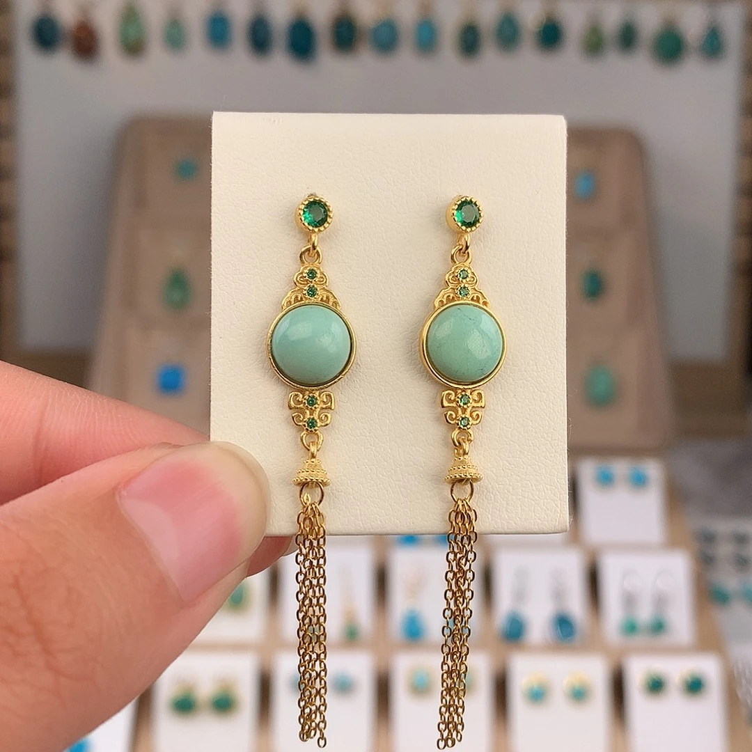 绿松石银S925镶嵌耳饰