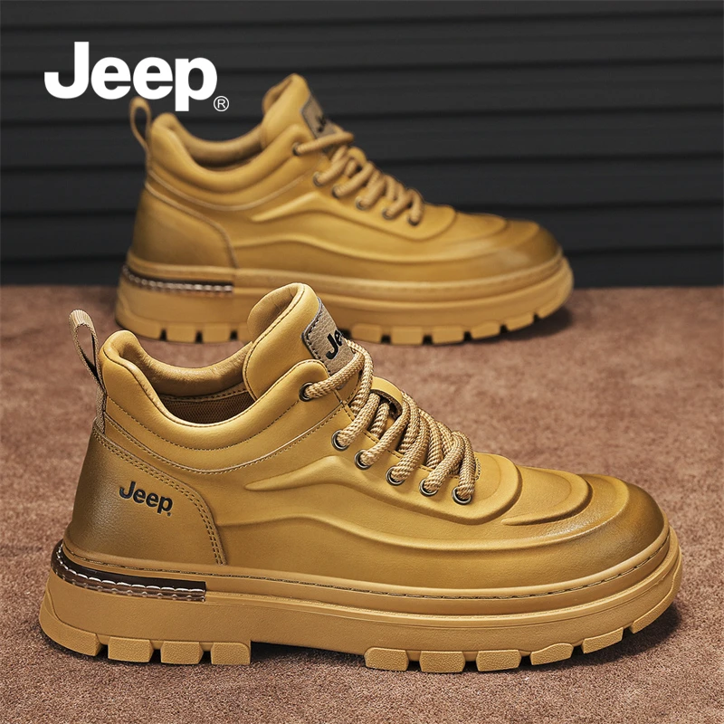 JEEP吉普男鞋冬季中帮马丁靴男款复古百搭大黄靴男士户外工装鞋子