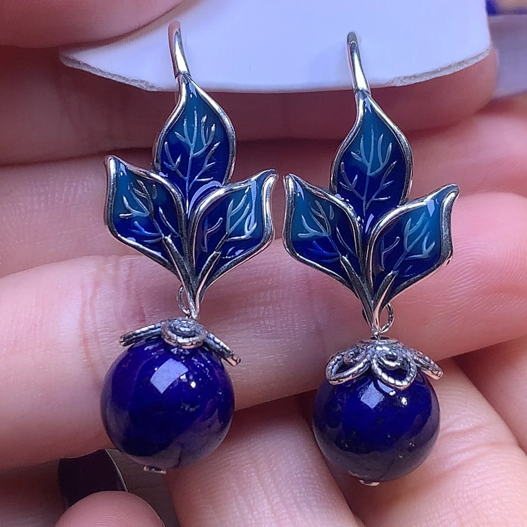 青金石银S925镶嵌耳饰11.9m