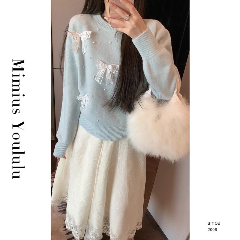 【mimius】&喵喵 甜美蝴蝶结珠珠软糯毛衣 汉服()WF12097
