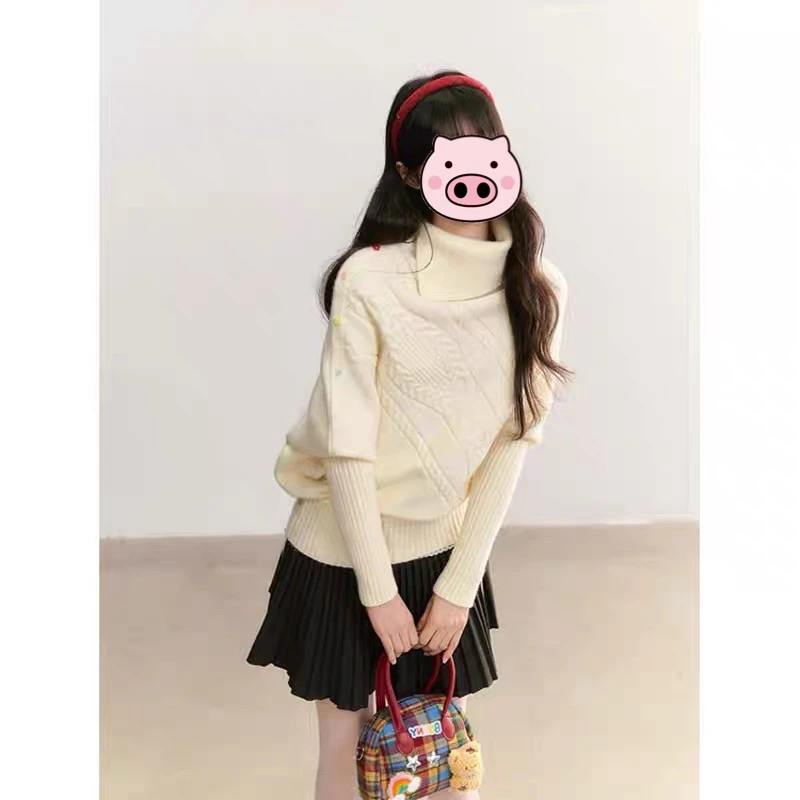 【独自美丽】原创设计慵懒绞花彩扣斗篷毛衣