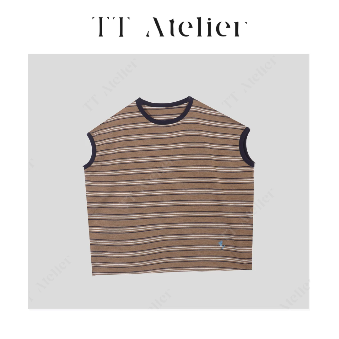 TT设计师【松木】港风休闲时尚小众设计感咖色条纹短袖TT190391