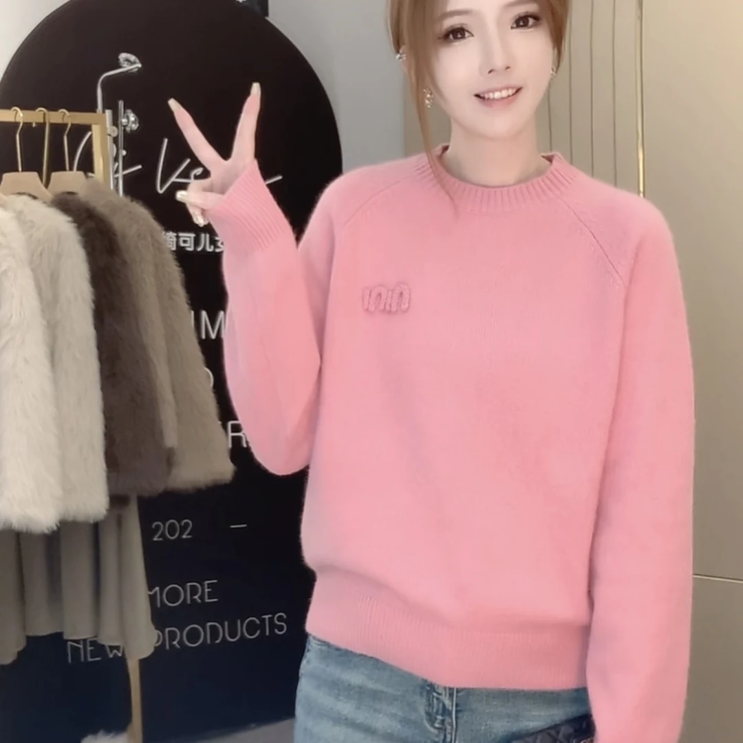 【绮可儿】春秋新款立体字母软糯套头毛衣女百搭洋气减龄亮色上衣