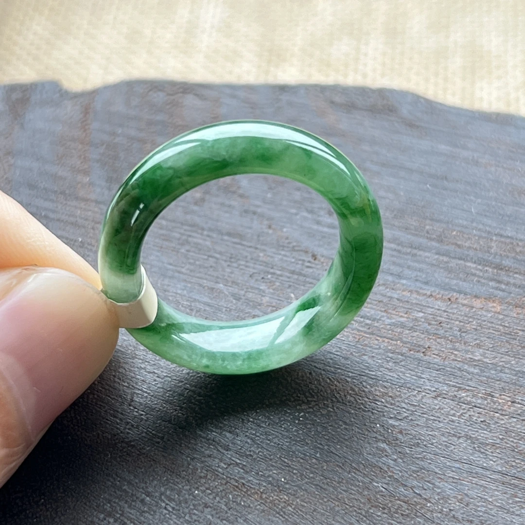 19号天然缅甸a翡翠辣绿飘花戒指戒圈男女款飘绿指环素圈尾戒指圈