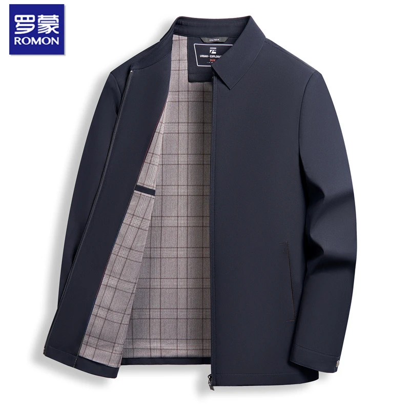 罗蒙春秋季经典新款翻领夹克高级感商务休闲中年舒适男装外套潮流