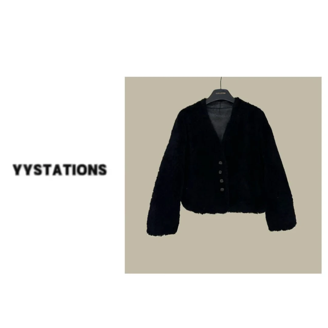 YYSTATIONS【冬暖！】V领短款外套一体纯草秋冬新款-5872