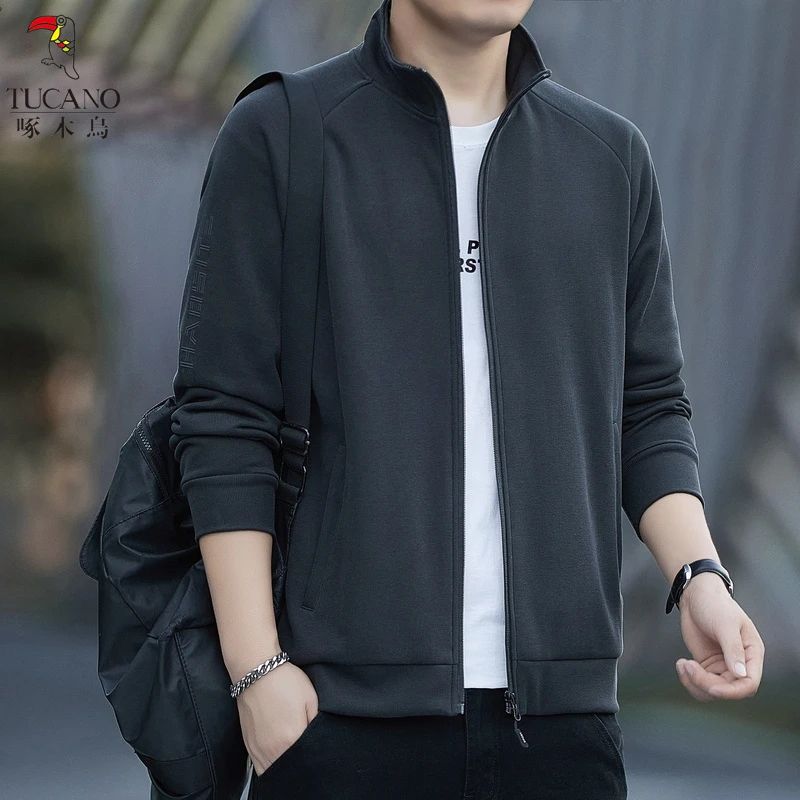 啄木鸟男士高端卫衣开衫运动休闲立领宽松百搭大码春秋季薄款外套