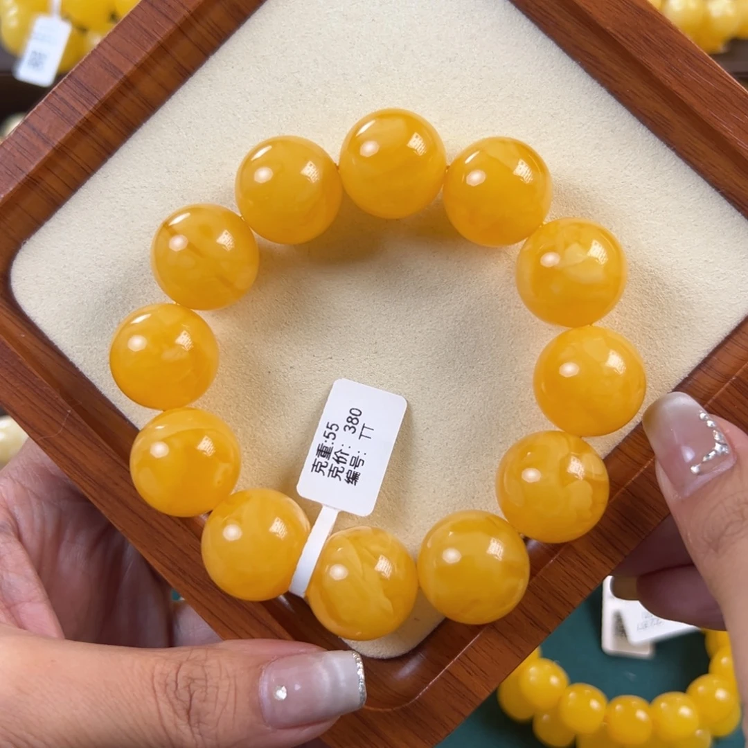 琥珀未镶嵌手链55g焦皮同料圆珠20mmTT