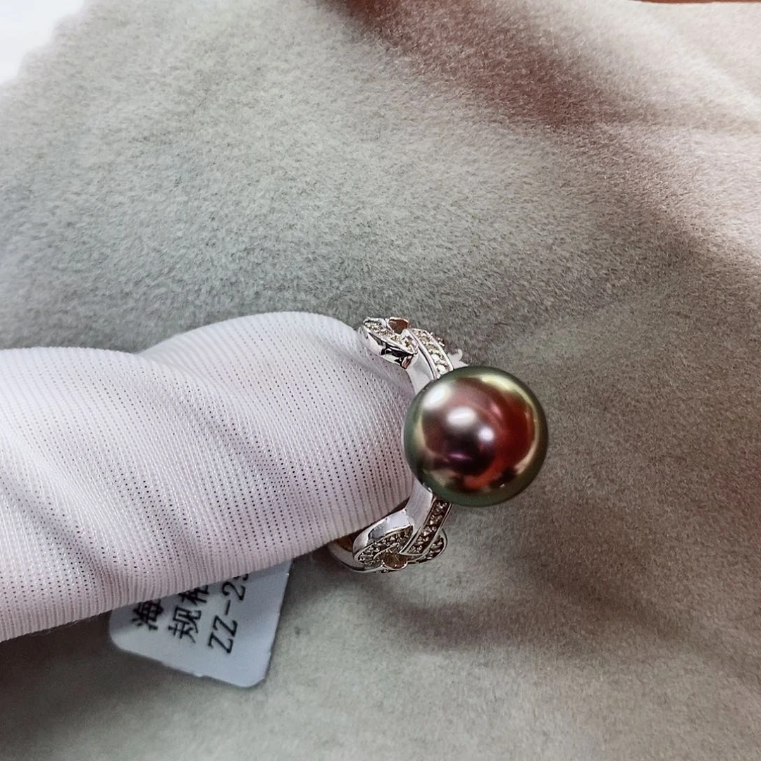银S925镶嵌戒指海水珍珠10-11