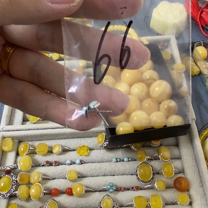 蜜蜡裸石银S925镶嵌耳钉