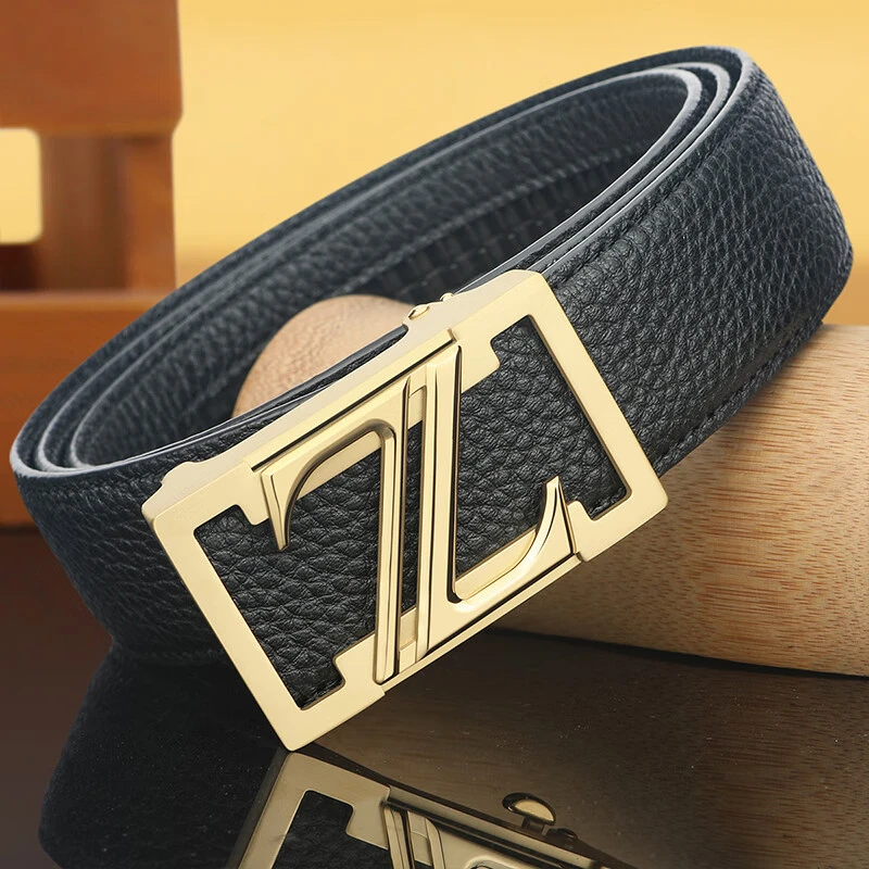 网络热卖新款男士内穿自动扣皮带头层纯牛皮休闲腰带荔枝一件代发