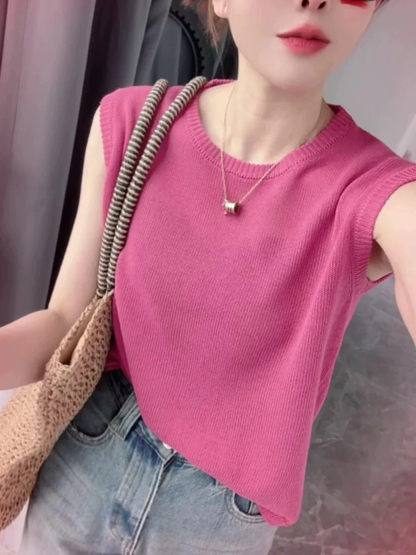 【树莓背心】巨显白！树莓飞袖针织遮肉显瘦25夏季新款短袖衫女