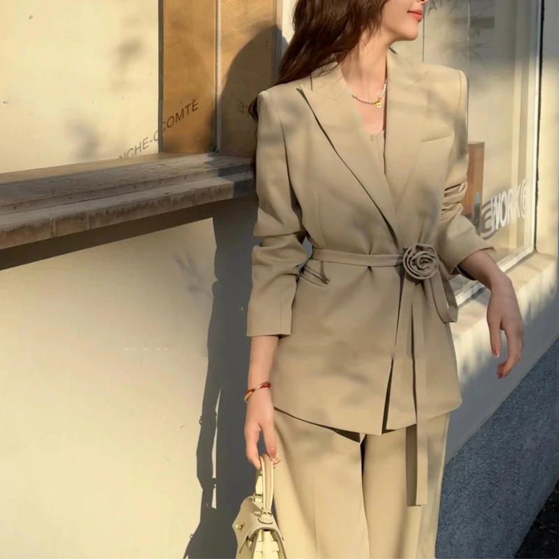 静奢老钱高级感百搭西装外套内搭吊带高腰西装阔腿裤两件套潮2025