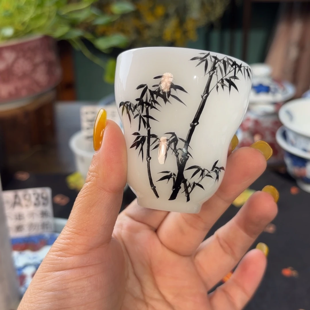 青花手绘竹子葫芦杯