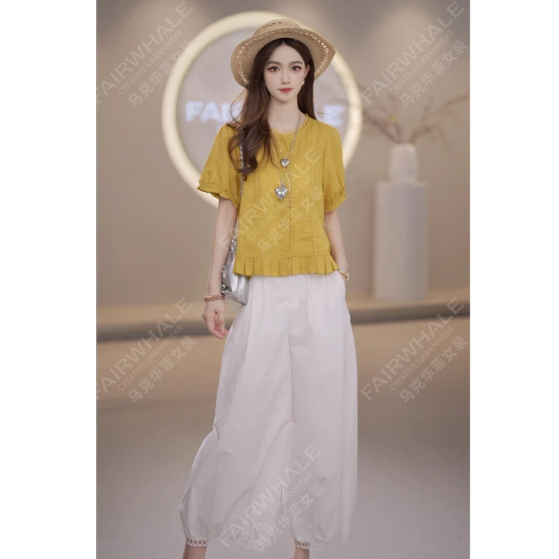 马克华菲女装夏季2025法式设计感织带边短袖气质衬衫减龄休闲上衣