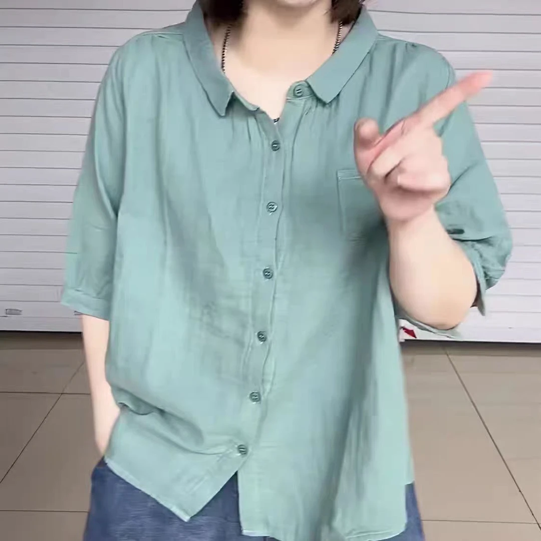 夏季宽松韩系懒惰风衬衫小个子百搭小衫polo领短袖减龄上衣