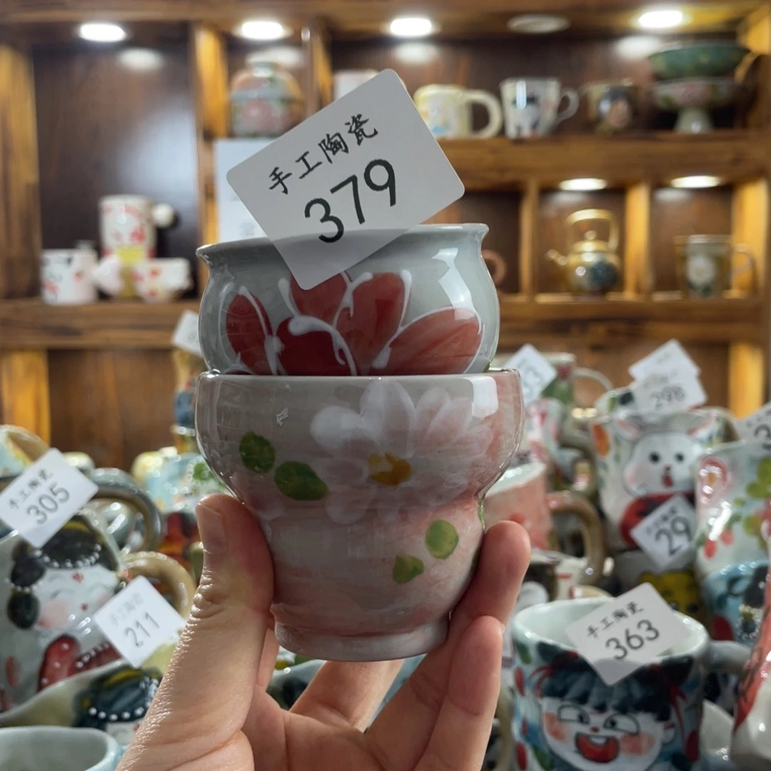 始****老景德镇手工陶瓷杯子两个379