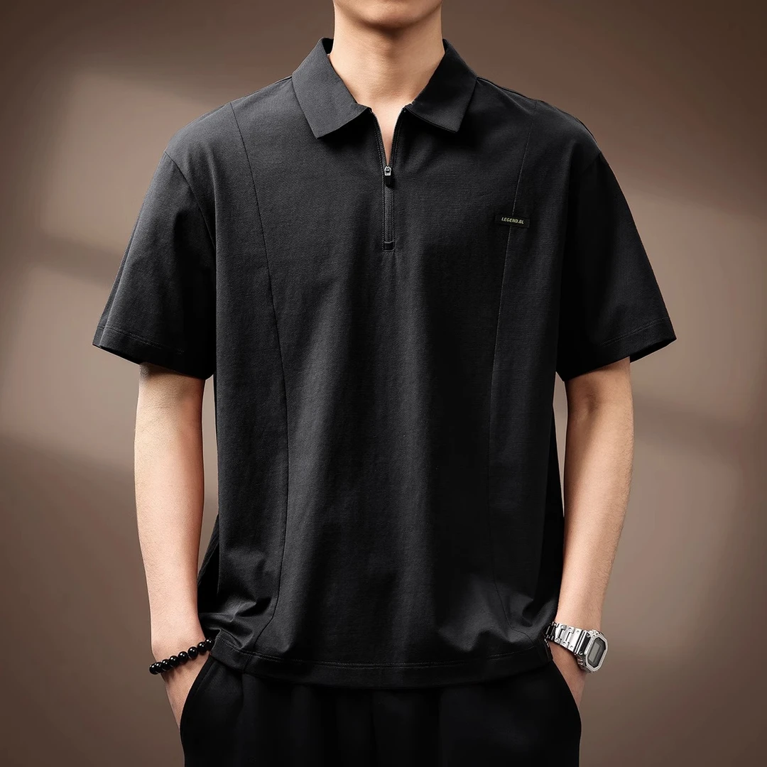 U&PURA高端美式复古半拉链短袖Polo衫男夏季新款宽松休闲半袖t恤