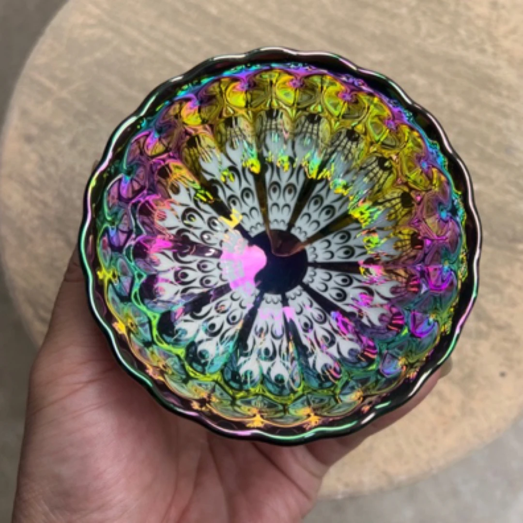 高端茶器 七彩曜变孔雀天目 柴烧