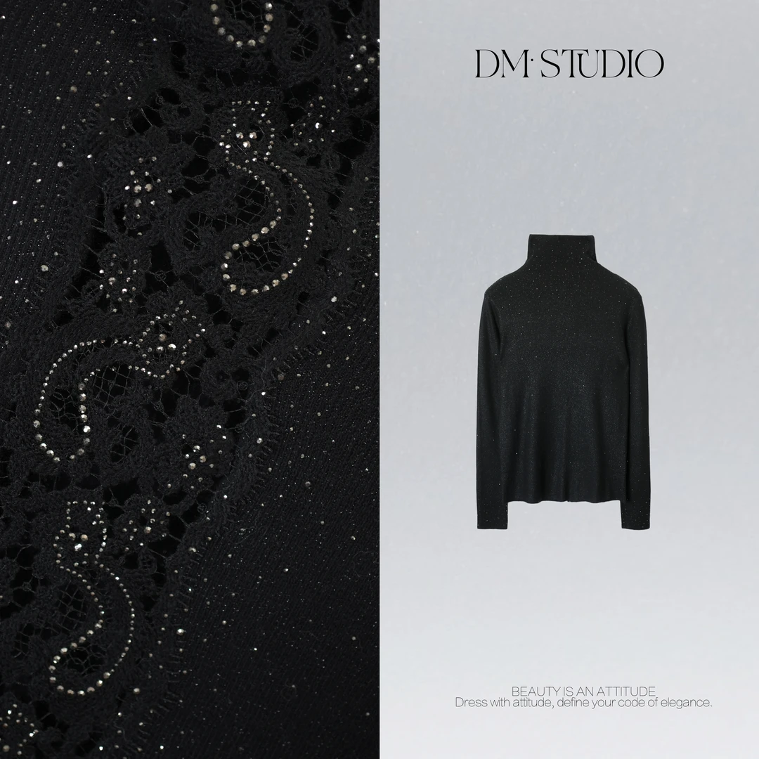 DEDM•STUDIO/气质精致镂空烫钻高领长袖针织衫打底2511ZZS/94306