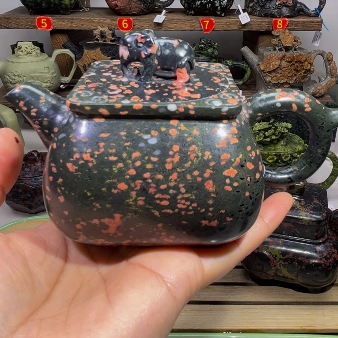 梅花石安山玉吉象壶240c