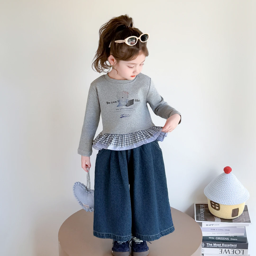 女宝宝春秋女休闲风套头森系套装休闲百搭纯欲风晕染