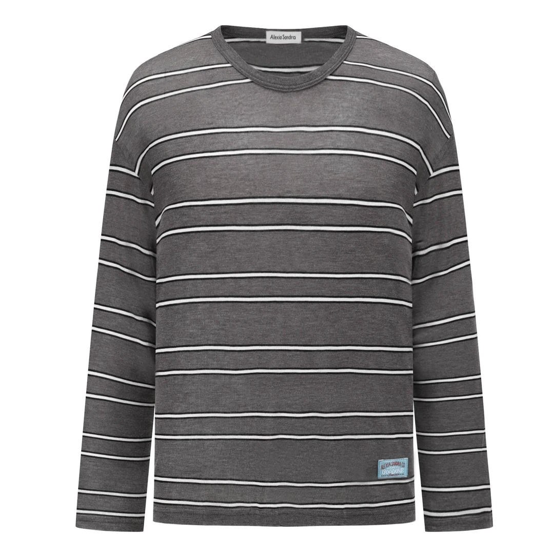 AlexiaSandra条纹V领长袖T恤