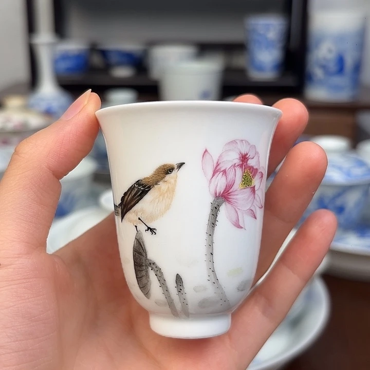 杯子手工手绘花鸟杯子